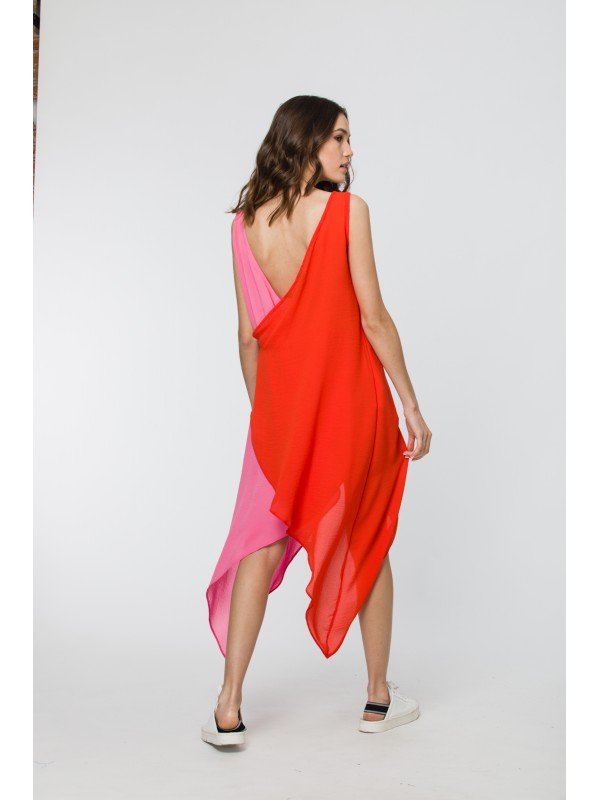 VESTIDO DE GASA COMBINADO