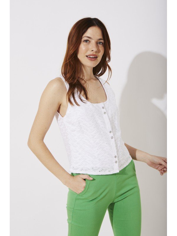 BLUSA BRODERIE CON BOTON STRASS