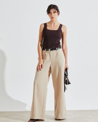 PANTALON DE LINO CON RECORTE