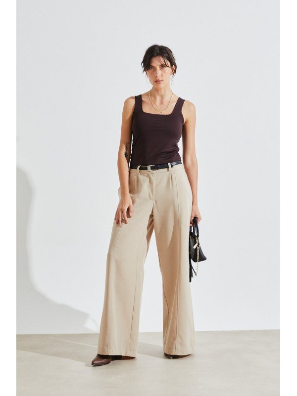 PANTALON DE LINO CON RECORTE