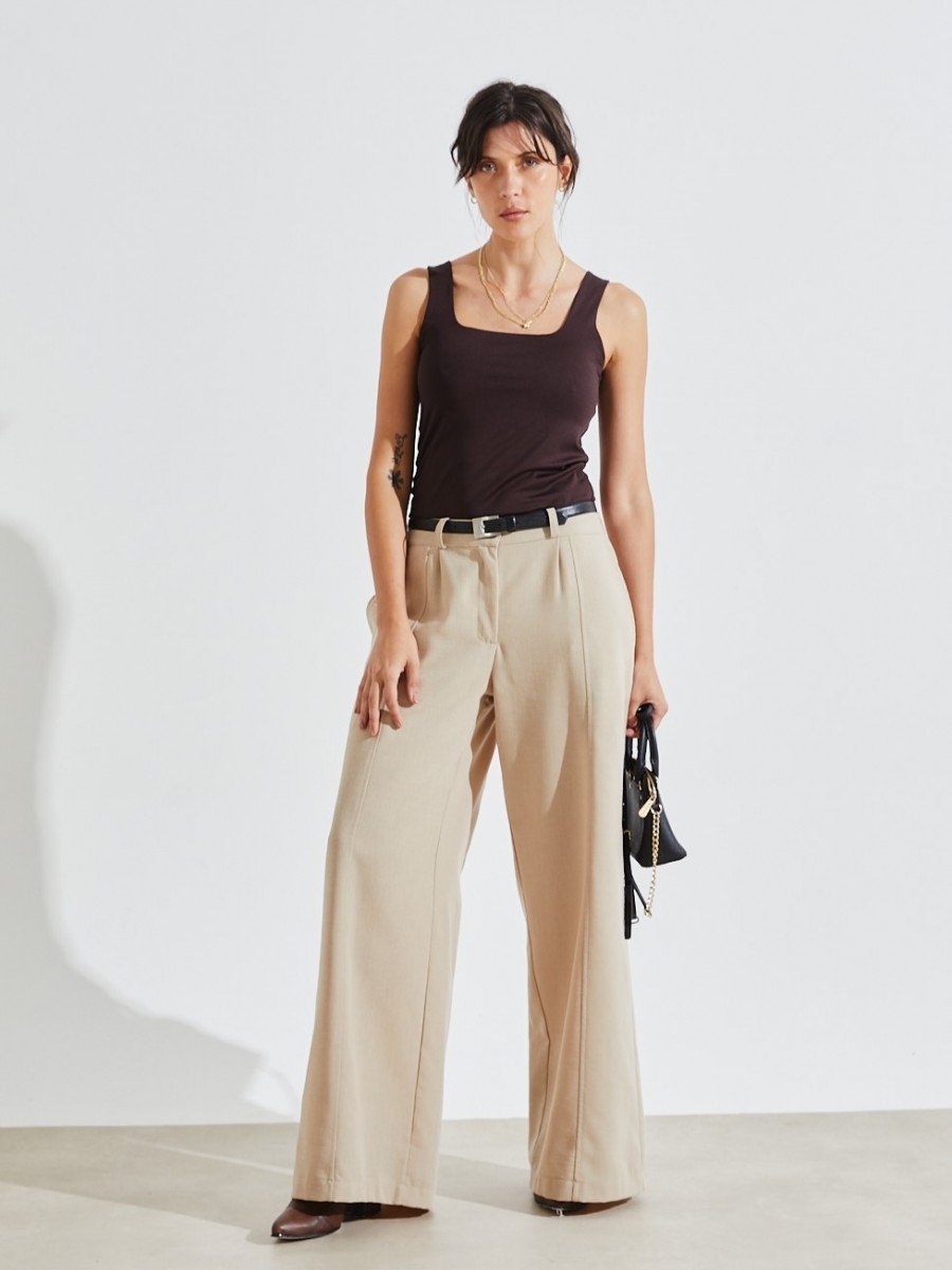 PANTALON DE LINO CON RECORTE
