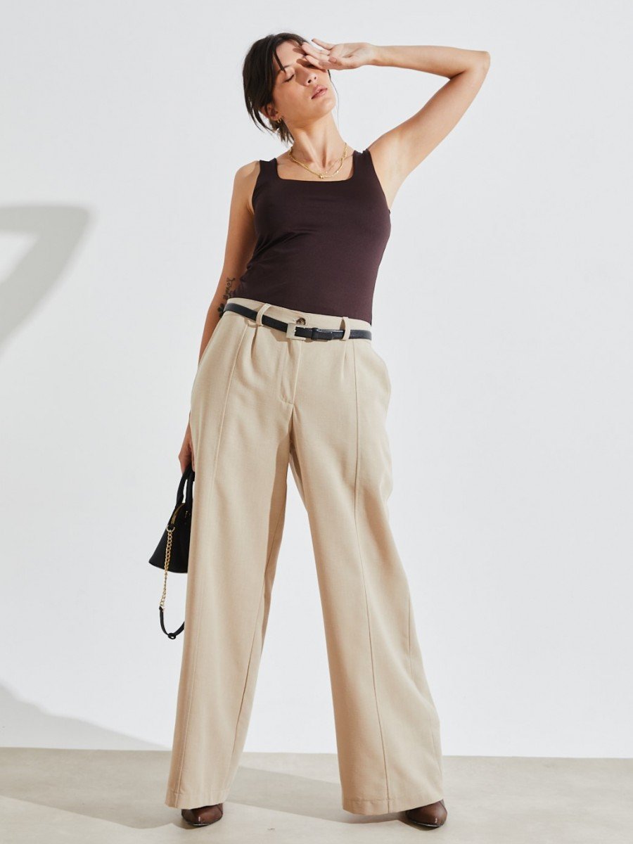 PANTALON DE LINO CON RECORTE